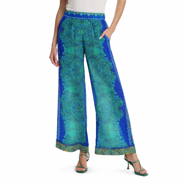 Johnny Was Pants - Johnny Was NWT Lauchlen Dolce Boho Print 100% Silk Wide Leg Pants | Size L
